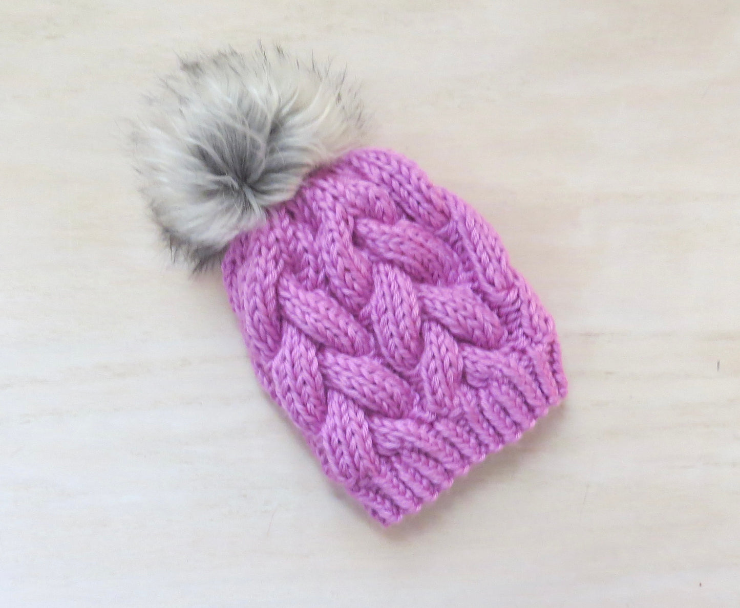 Baby Braided Cable Beanie w/ Faux Fur Pom Multiple Colors || Ready to Ship