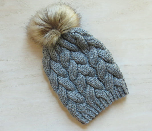 Gray Braided Cable Beanie || Ready to Ship