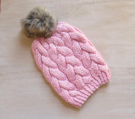 Light Pink Braided Cable Beanie || Ready to Ship