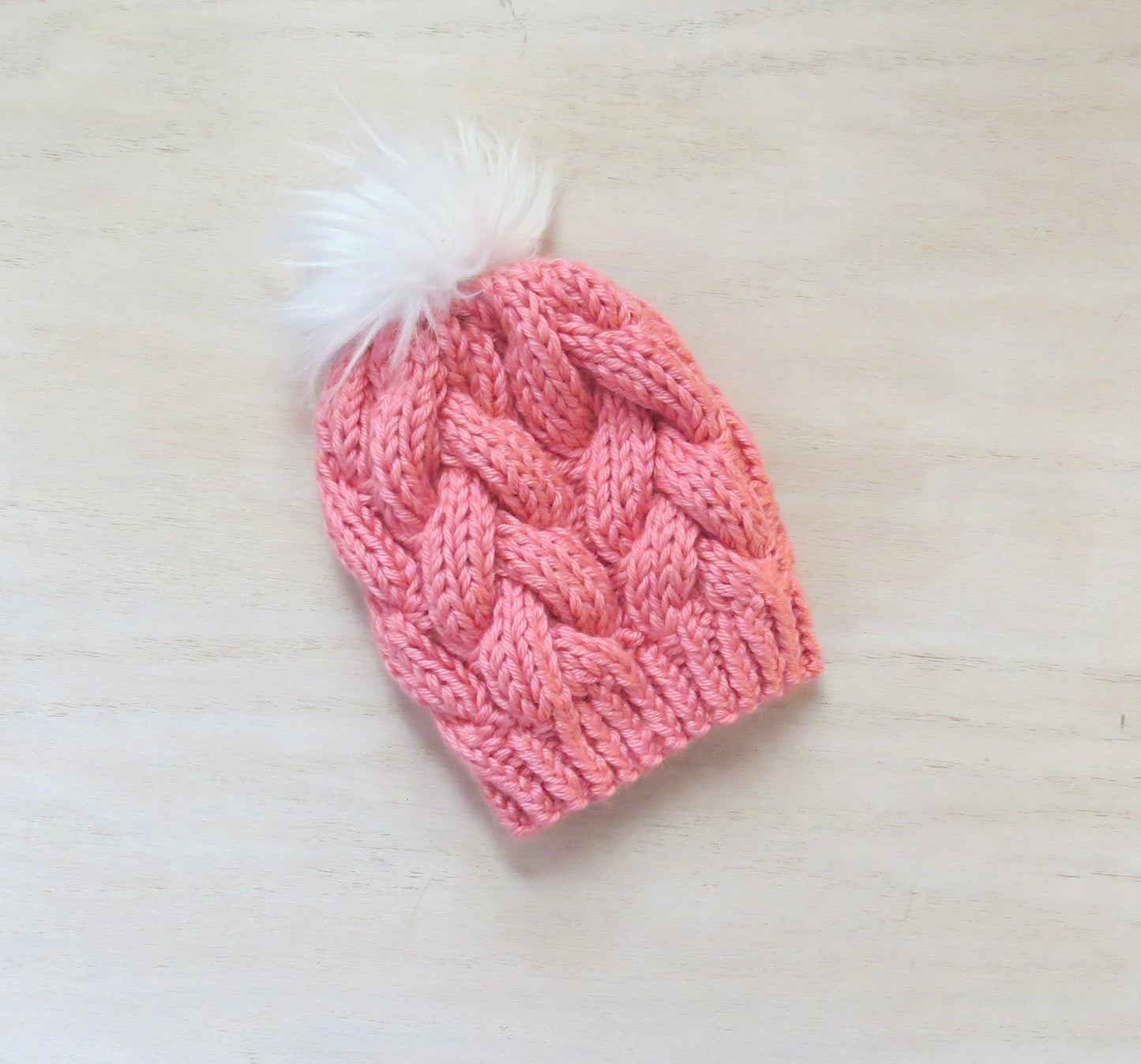 Baby Braided Cable Beanie w/ Faux Fur Pom Multiple Colors || Ready to Ship