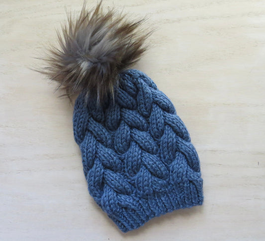 Medium Blue Braided Cable Beanie || Ready to Ship