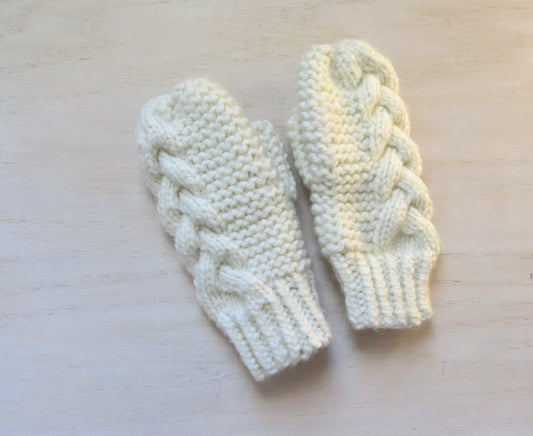 Cream Braided Cable Mittens || Ready to Ship