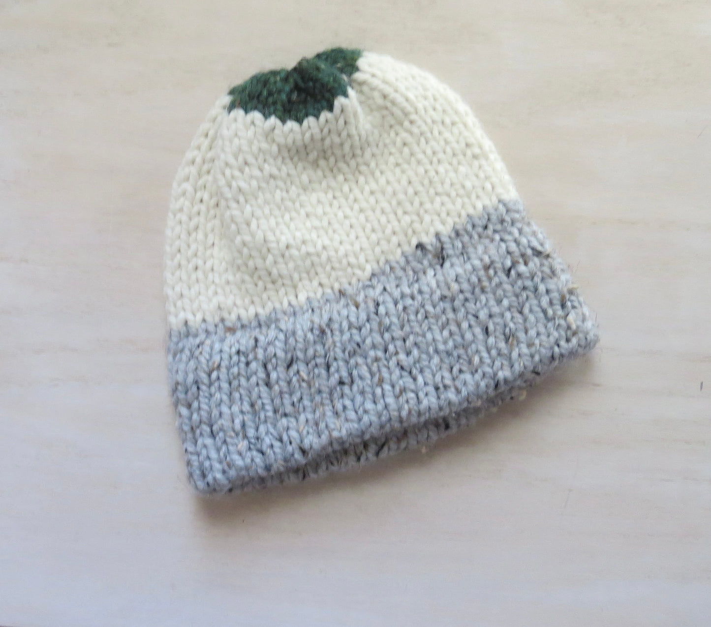 Color Blocked Green, Gray, Cream Double Brim Beanie || Ready to Ship