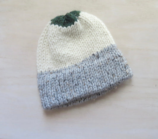 Color Blocked Green, Gray, Cream Double Brim Beanie || Ready to Ship