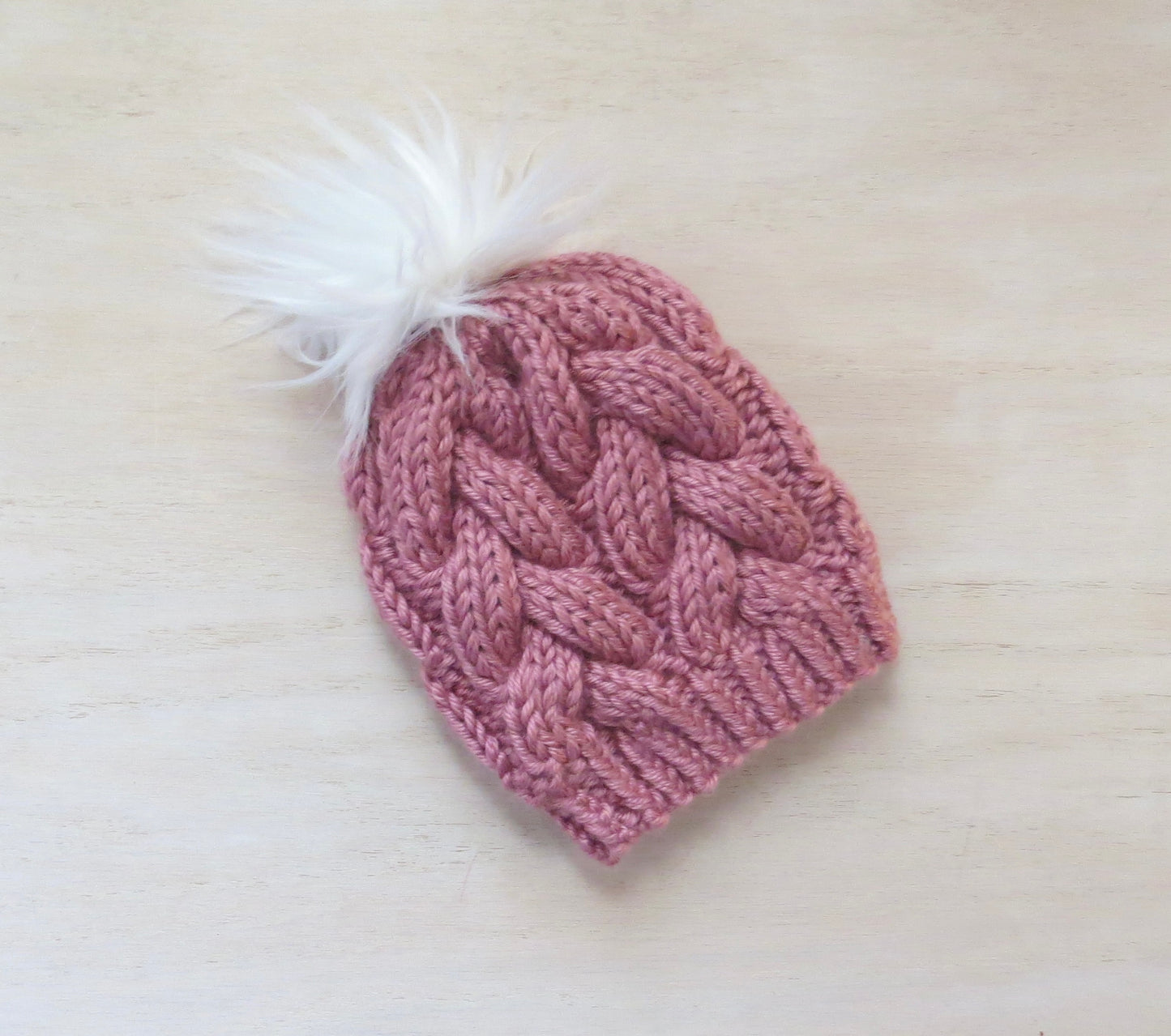 Baby Braided Cable Beanie w/ Faux Fur Pom Multiple Colors || Ready to Ship