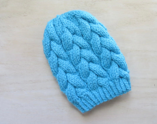 Bright Blue Braided Cable Beanie || Ready to Ship